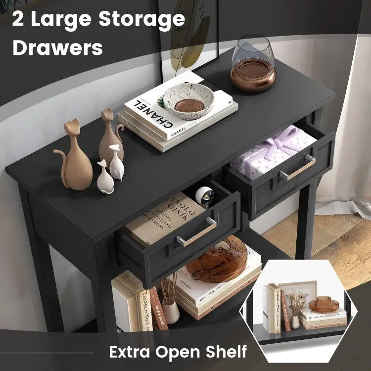 Console étroite avec tiroirs et étagère de rangement ouverte - 80L x 35,5l x 81H