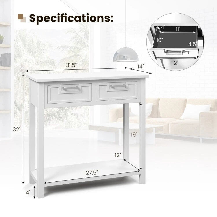 Console étroite avec tiroirs et étagère de rangement ouverte - 80L x 35,5l x 81H