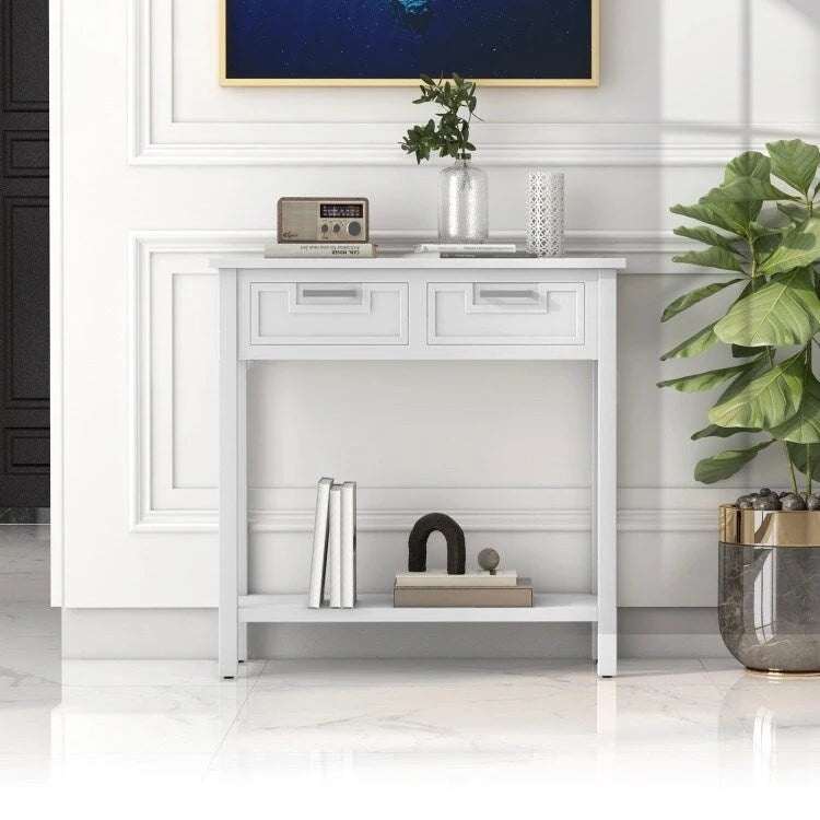 Console étroite avec tiroirs et étagère de rangement ouverte - 80L x 35,5l x 81H