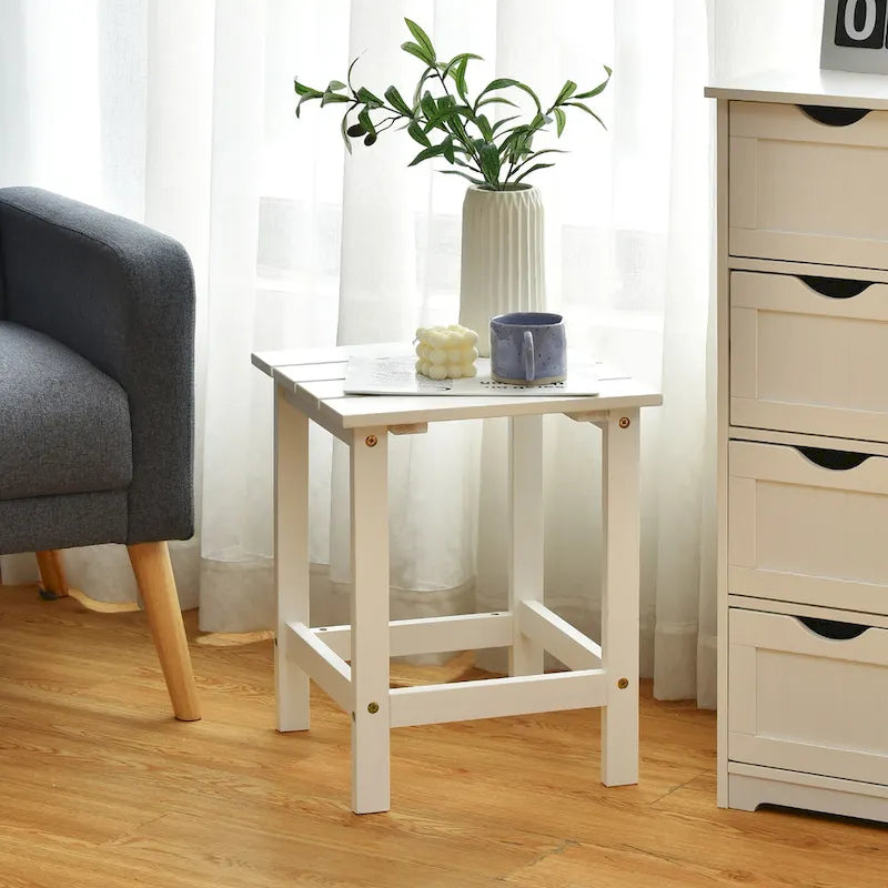Costway Table d'appoint carrée en lattes de bois pour terrasse de jardin – Voir détails