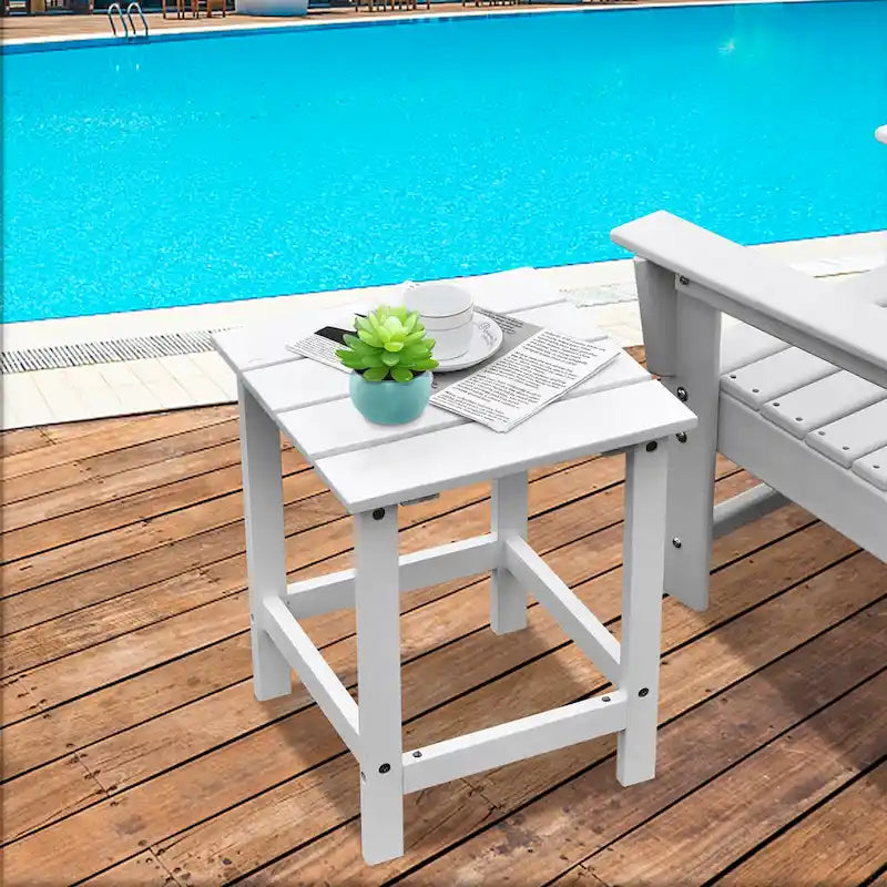 Costway Table d'appoint carrée en lattes de bois pour terrasse de jardin – Voir détails