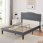 VECELO, Cadre de lit plateforme rembourré avec tête de lit cloutée Lit simple, double, Queen Size – Gris