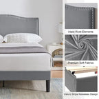 VECELO, Cadre de lit plateforme rembourré avec tête de lit cloutée Lit simple, double, Queen Size – Gris