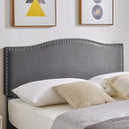 VECELO, Cadre de lit plateforme rembourré avec tête de lit cloutée Lit simple, double, Queen Size – Gris