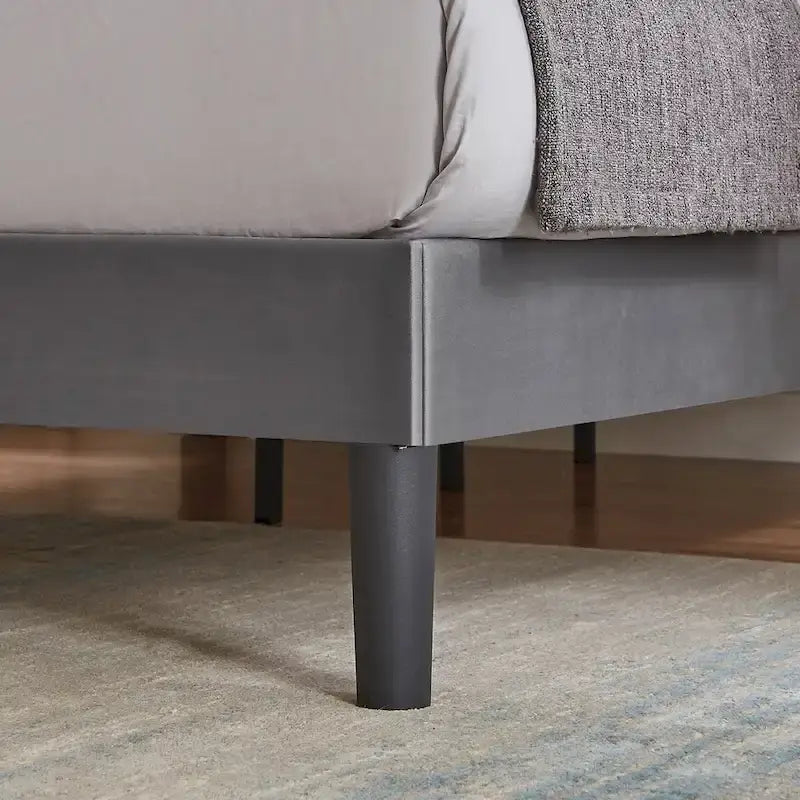 VECELO, Cadre de lit plateforme rembourré avec tête de lit cloutée Lit simple, double, Queen Size – Gris