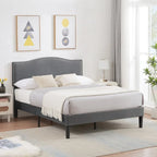 VECELO, Cadre de lit plateforme rembourré avec tête de lit cloutée Lit simple, double, Queen Size – Gris
