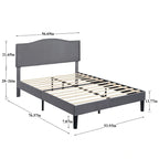 VECELO, Cadre de lit plateforme rembourré avec tête de lit cloutée Lit simple, double, Queen Size – Gris