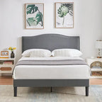 VECELO, Cadre de lit plateforme rembourré avec tête de lit cloutée Lit simple, double, Queen Size – Gris