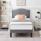 VECELO, Cadre de lit plateforme rembourré avec tête de lit cloutée Lit simple, double, Queen Size – Gris
