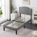 VECELO, Cadre de lit plateforme rembourré avec tête de lit cloutée Lit simple, double, Queen Size – Gris
