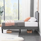 VECELO, Cadre de lit plateforme rembourré avec tête de lit cloutée Lit simple, double, Queen Size – Gris