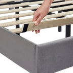 VECELO, Cadre de lit plateforme rembourré avec tête de lit cloutée Lit simple, double, Queen Size – Gris