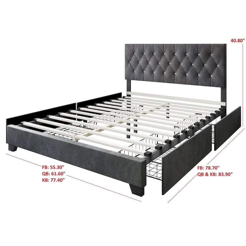 Lit plateforme de rangement capitonné Sheffield