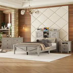 Chambres à coucher Complètes avec Lit Plateforme Double avec Station de Recharge, Table de Chevet, Commode (Lot de 3)