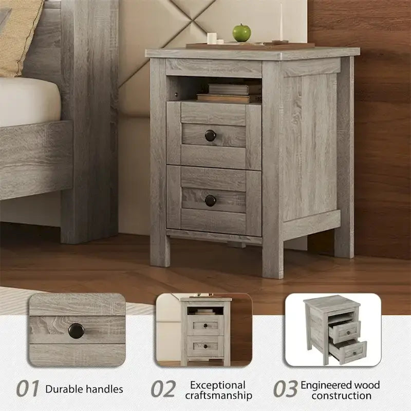 Chambres à coucher Complètes avec Lit Plateforme Double avec Station de Recharge, Table de Chevet, Commode (Lot de 3)