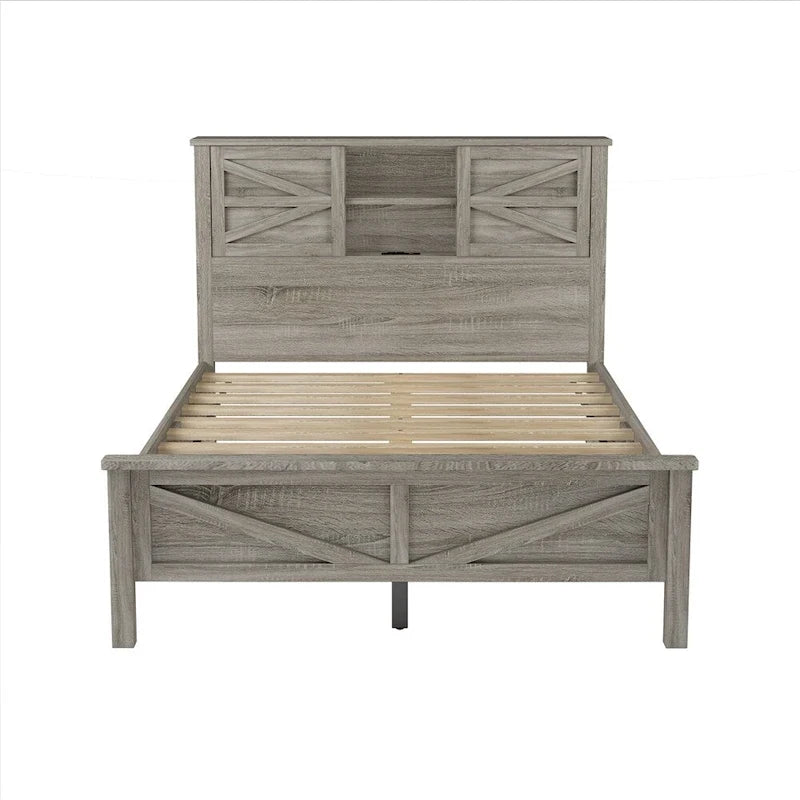 Chambres à coucher Complètes avec Lit Plateforme Double avec Station de Recharge, Table de Chevet, Commode (Lot de 3)