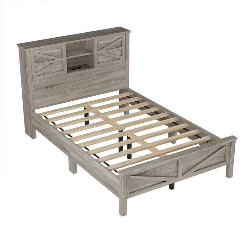Chambres à coucher Complètes avec Lit Plateforme Double avec Station de Recharge, Table de Chevet, Commode (Lot de 3)