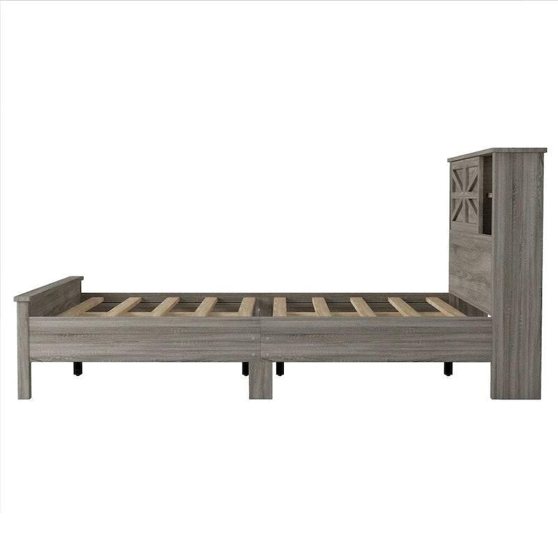 Chambres à coucher Complètes avec Lit Plateforme Double avec Station de Recharge, Table de Chevet, Commode (Lot de 3)