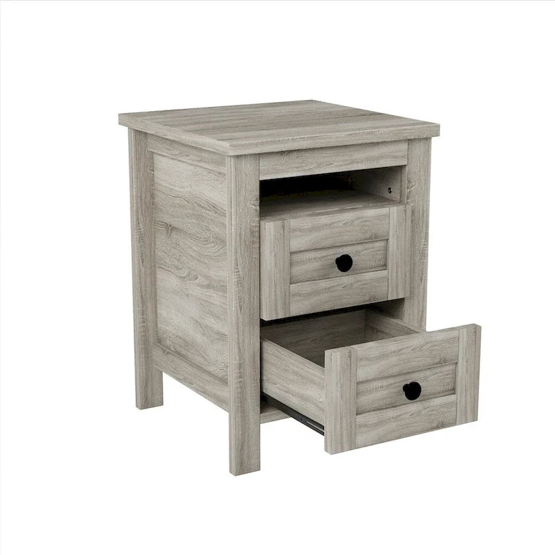 Chambres à coucher Complètes avec Lit Plateforme Double avec Station de Recharge, Table de Chevet, Commode (Lot de 3)