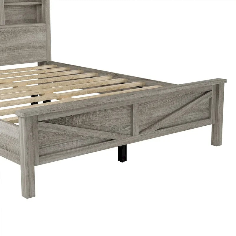 Chambres à coucher Complètes avec Lit Plateforme Double avec Station de Recharge, Table de Chevet, Commode (Lot de 3)
