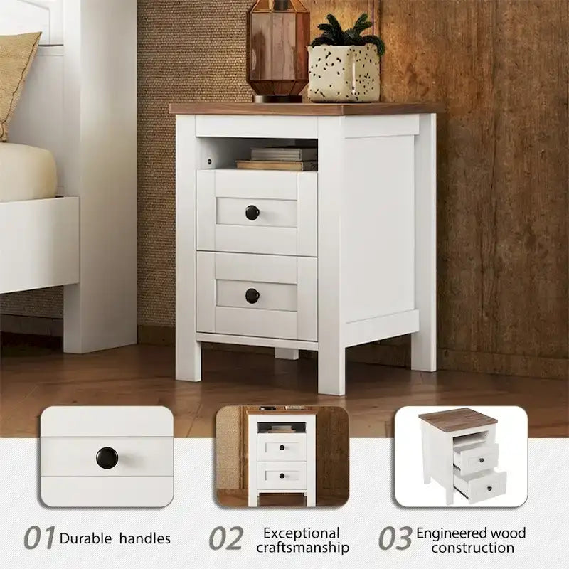 Chambres à coucher Complètes avec Lit Plateforme Double avec Station de Recharge, Table de Chevet, Commode (Lot de 3)