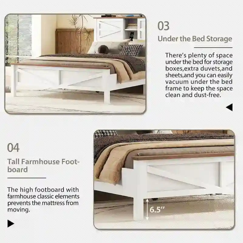 Chambres à coucher Complètes avec Lit Plateforme Double avec Station de Recharge, Table de Chevet, Commode (Lot de 3)