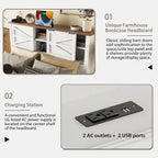 Chambres à coucher Complètes avec Lit Plateforme Double avec Station de Recharge, Table de Chevet, Commode (Lot de 3)