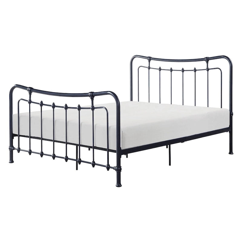 Lit en métal Ryan, taille standard, sommier tapissier, cadre à fuseaux courbés noir
