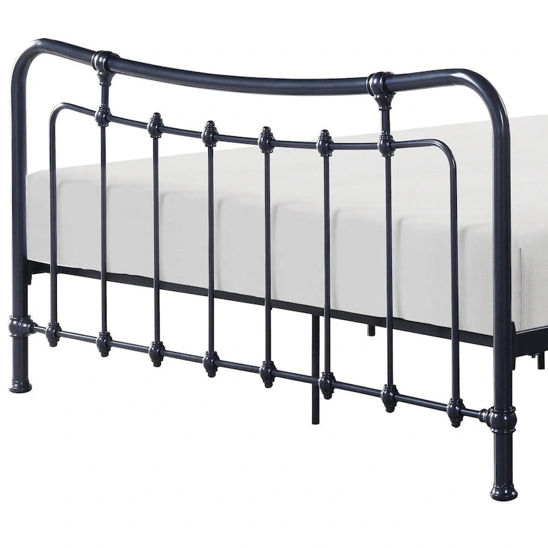 Lit en métal Ryan, taille standard, sommier tapissier, cadre à fuseaux courbés noir