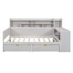 Lit de repos multifonctionnel en bois avec étagères de rangement, 2 tiroirs de rangement et bureau d'étude
