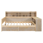 Lit de repos multifonctionnel en bois avec étagères de rangement, 2 tiroirs de rangement et bureau d'étude