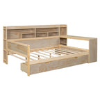 Lit de repos multifonctionnel en bois avec étagères de rangement, 2 tiroirs de rangement et bureau d'étude