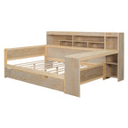 Lit de repos multifonctionnel en bois avec étagères de rangement, 2 tiroirs de rangement et bureau d'étude