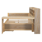 Lit de repos multifonctionnel en bois avec étagères de rangement, 2 tiroirs de rangement et bureau d'étude