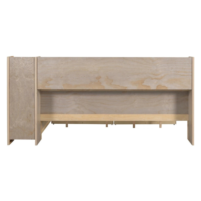 Lit de repos multifonctionnel en bois avec étagères de rangement, 2 tiroirs de rangement et bureau d'étude