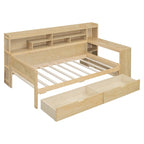Lit de repos multifonctionnel en bois avec étagères de rangement, 2 tiroirs de rangement et bureau d'étude