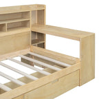 Lit de repos multifonctionnel en bois avec étagères de rangement, 2 tiroirs de rangement et bureau d'étude