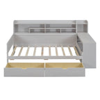 Lit de repos multifonctionnel en bois avec étagères de rangement, 2 tiroirs de rangement et bureau d'étude
