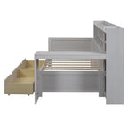 Lit de repos multifonctionnel en bois avec étagères de rangement, 2 tiroirs de rangement et bureau d'étude