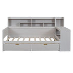 Lit de repos multifonctionnel en bois avec étagères de rangement, 2 tiroirs de rangement et bureau d'étude