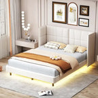 Lit plateforme capitonné avec lumières LED et tête de lit en U
