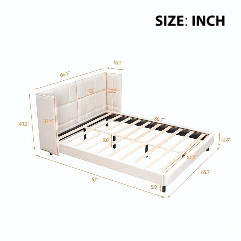 Lit plateforme capitonné avec lumières LED et tête de lit en U