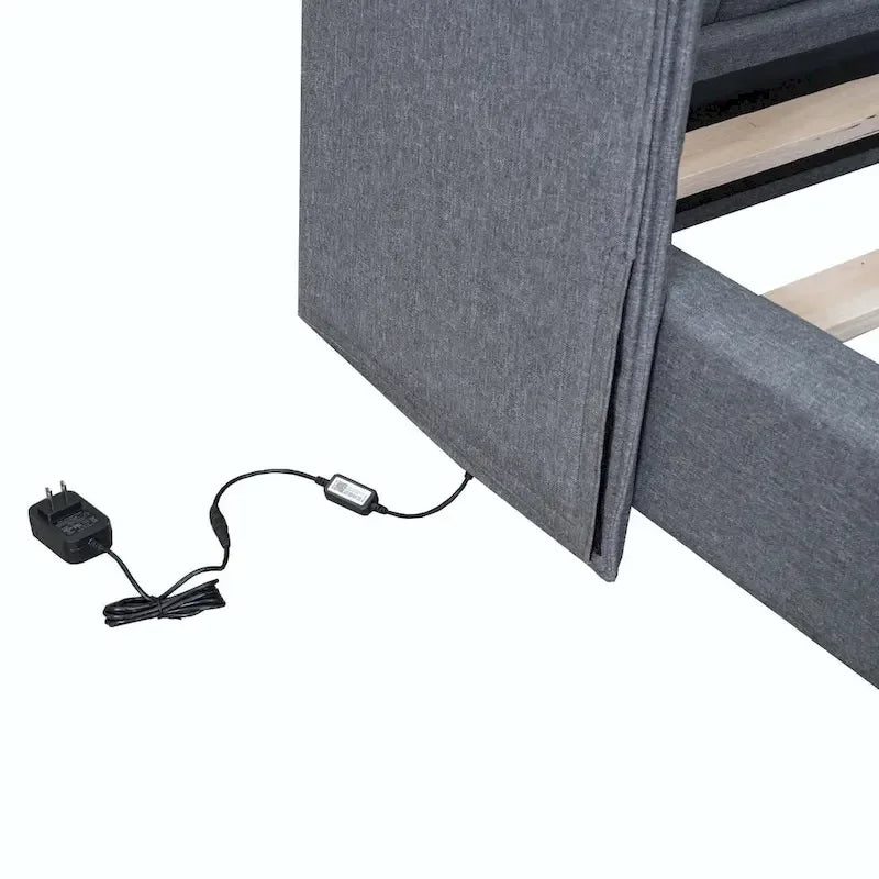 Lit plateforme capitonné avec lumières LED et tête de lit en U