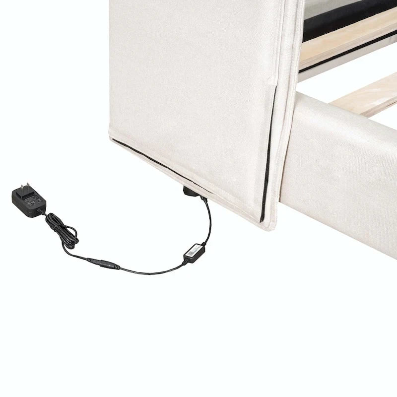 Lit plateforme capitonné avec lumières LED et tête de lit en U