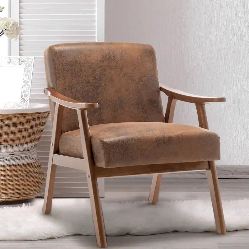Fauteuil d'appoint Mid-Century Modern avec cadre en bois massif, lot de 1