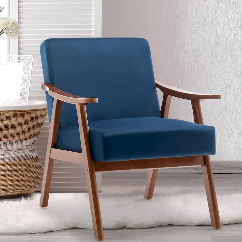 Fauteuil d'appoint Mid-Century Modern avec cadre en bois massif, lot de 1