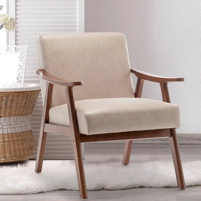 Fauteuil d'appoint Mid-Century Modern avec cadre en bois massif, lot de 1