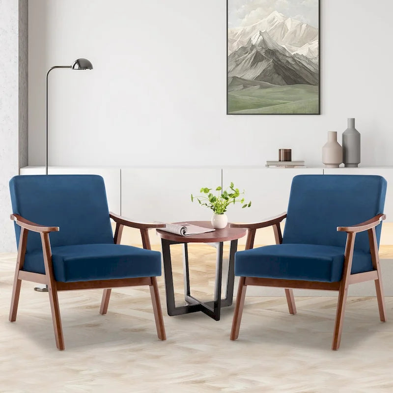 Fauteuil d'appoint Mid-Century Modern avec cadre en bois massif, lot de 1