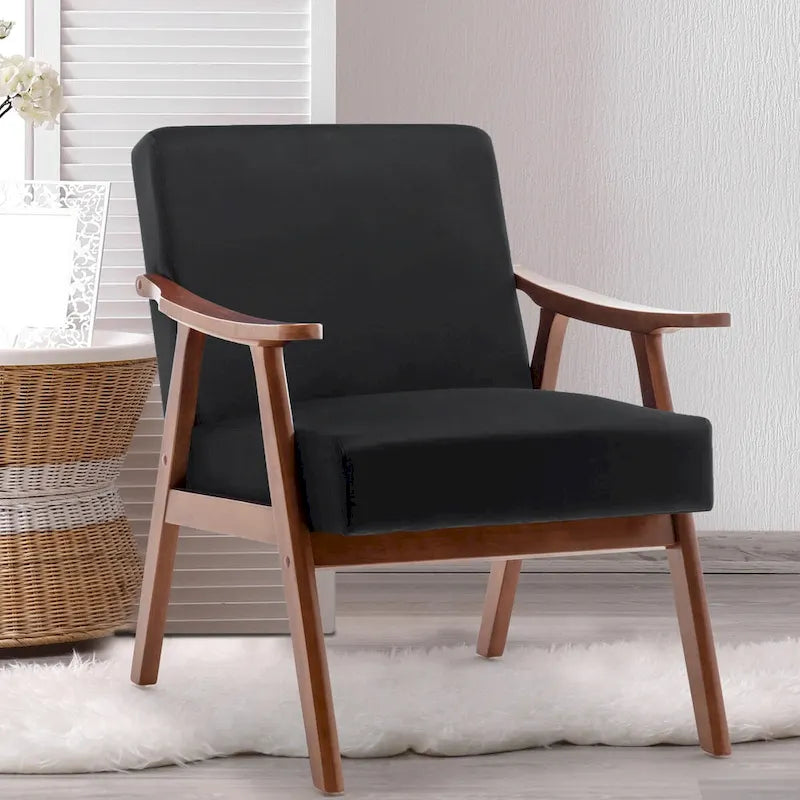 Fauteuil d'appoint Mid-Century Modern avec cadre en bois massif, lot de 1