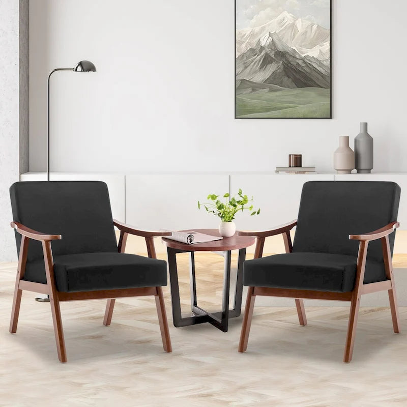 Fauteuil d'appoint Mid-Century Modern avec cadre en bois massif, lot de 1